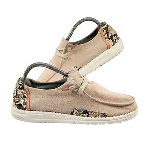 Hey Dude Wendy Python Coffee Slip On Laced Loafers Women Sz.9 121411810
